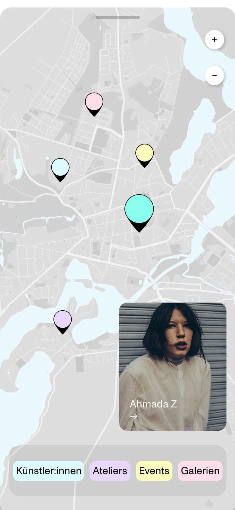 <p>An interactive map shows galleries, artists and events throughout Brandenburg as an overlay. With the help of a filter function and a preview, the various offers can be discovered quickly and easily.</p>